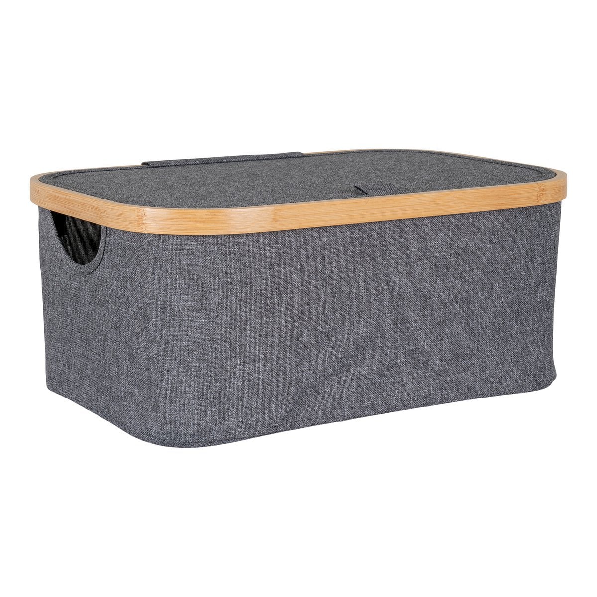 Bamboo Storage Basket with Lid - Dark Grey Polyester, 38x26x16 cm