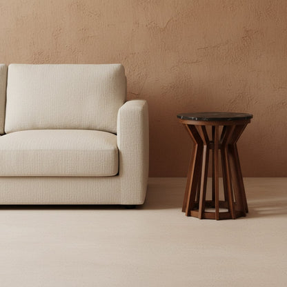 Marble Side Table - Black Mango Wood Accent Table, 40x40x50 cm