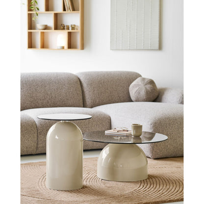 Ravello Coffee table, tempered glass/metal, grey/beige, ø70x33 cm