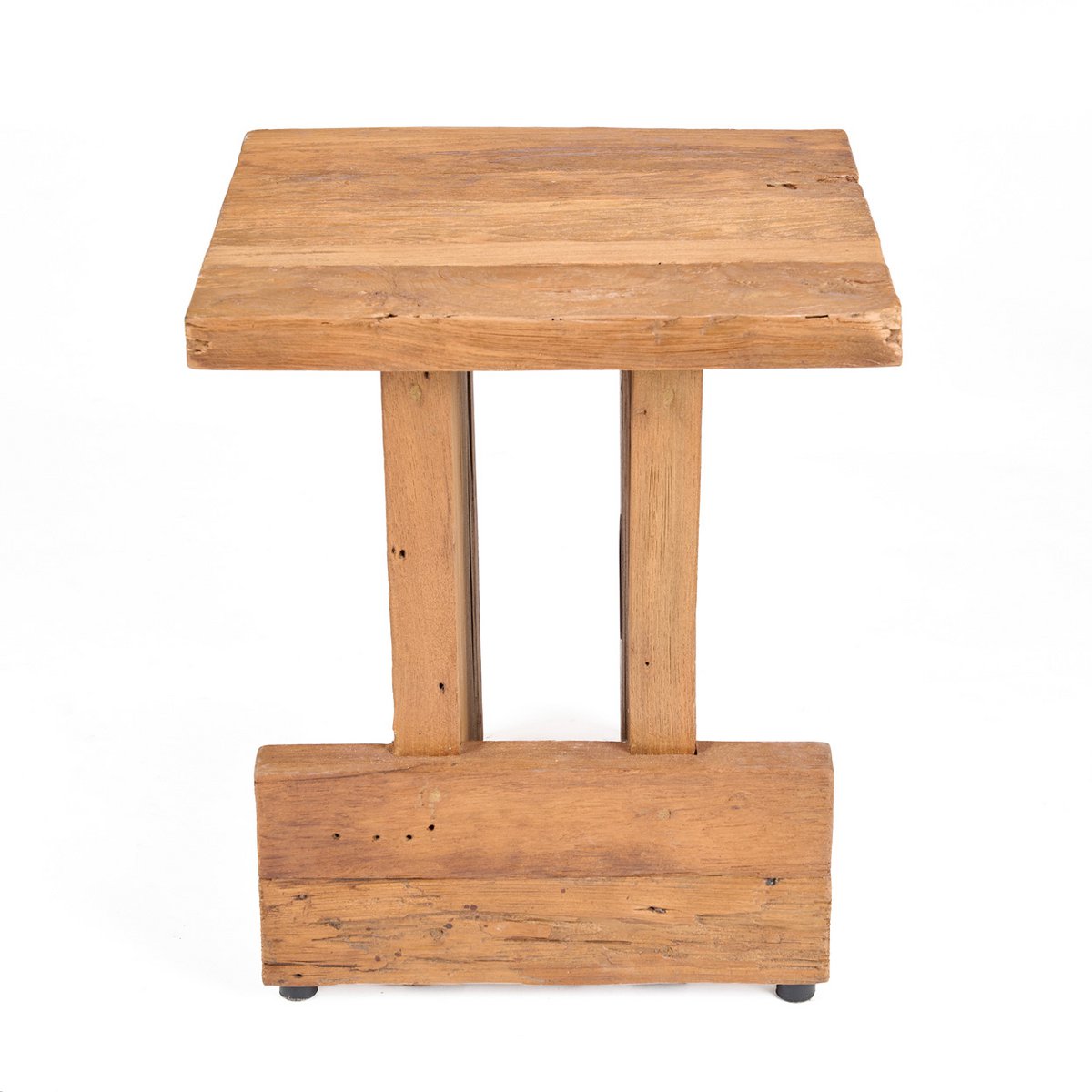 Teak Block Stool - Natural Wood Accent