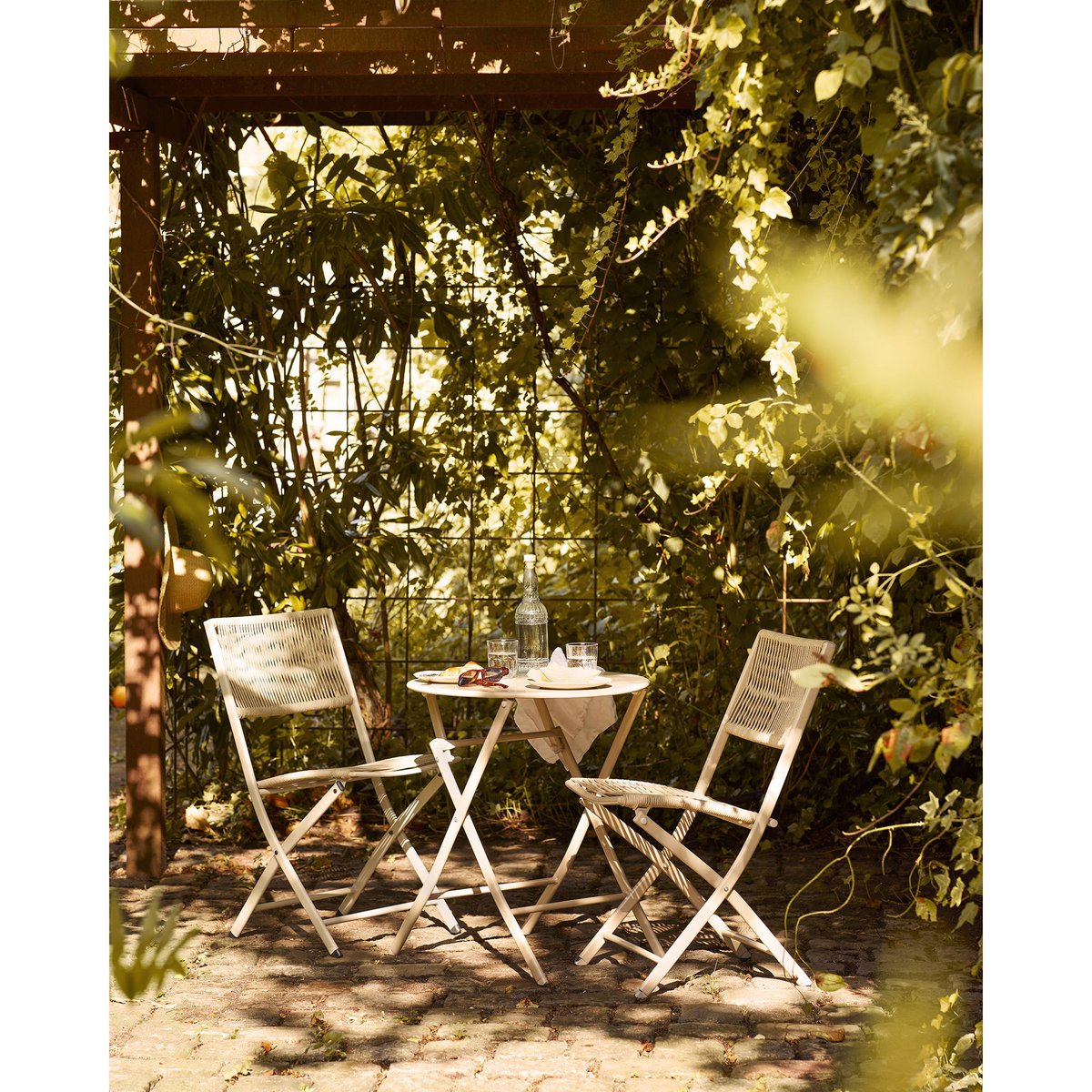 Steel Bistro Set - Taupe Polyester Garden Table & 2 Chairs