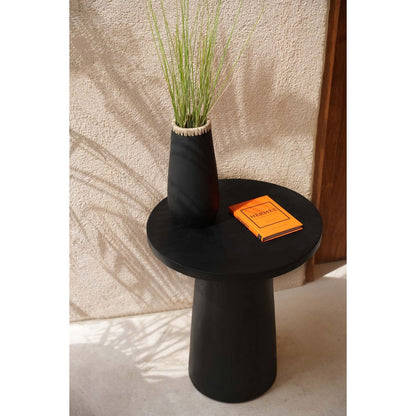 Wooden Side Table - Black Conical Accent Table, 50cm
