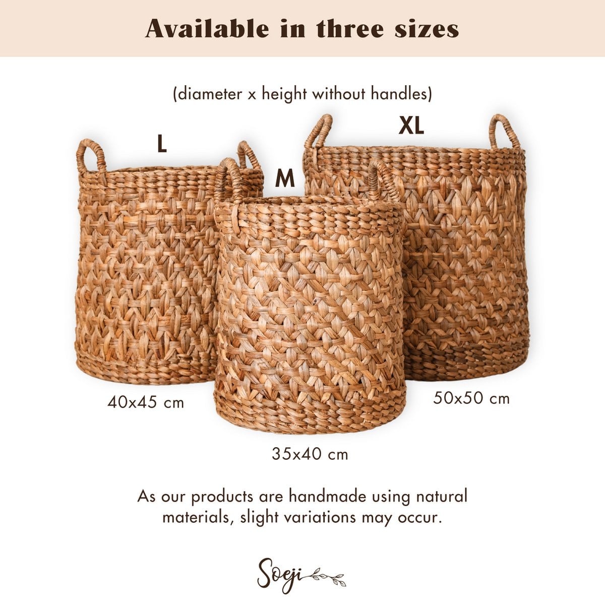 Water Hyacinth Laundry Basket - Boho Woven Hamper - Brown