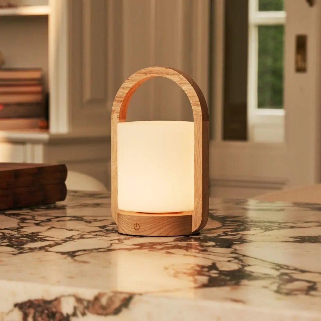 George Light Brown Wooden Rechargeable Lamp | Modern, Versatile & 3 Light Modes