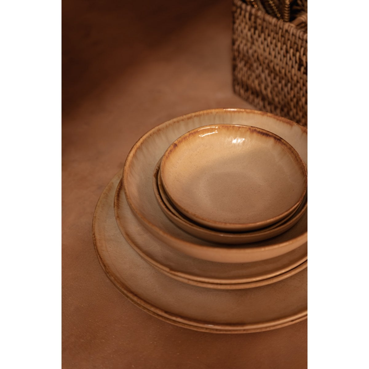 Stoneware Dinner Plate - Handmade Rustic Plate with Burnt-Umber Rim