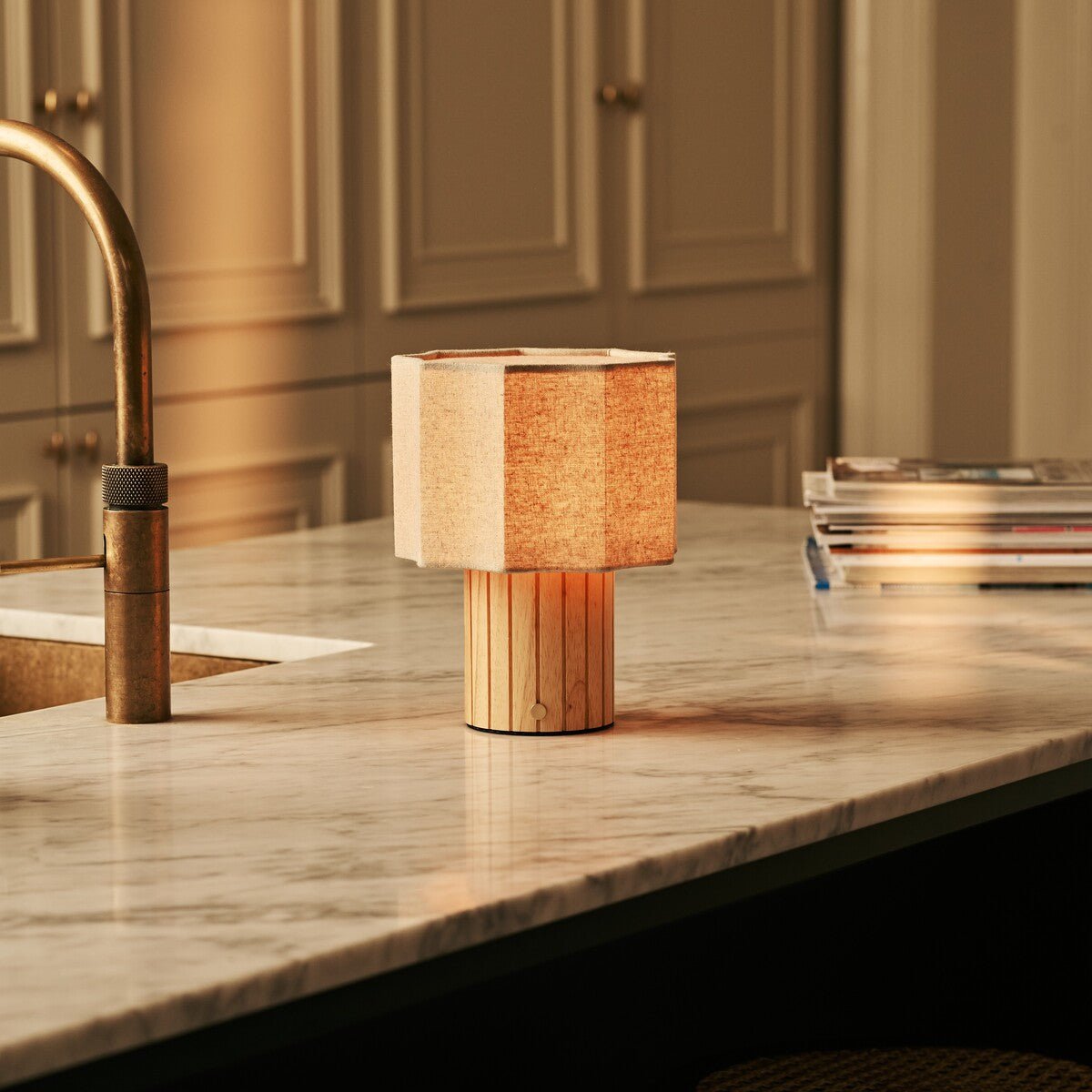 Channa Light Brown Rechargeable Table Lamp | Linen Blend, Stylish & Functional