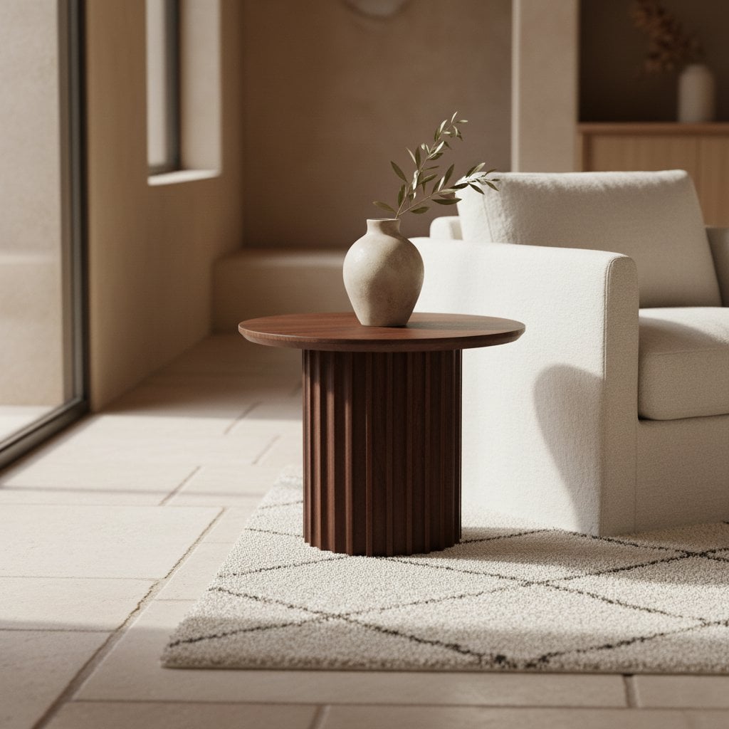 Mango Wood Side Table - Brown Bullnose Accent Table, 55 cm