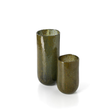 Green Glass Vase - Tall Olive Tone