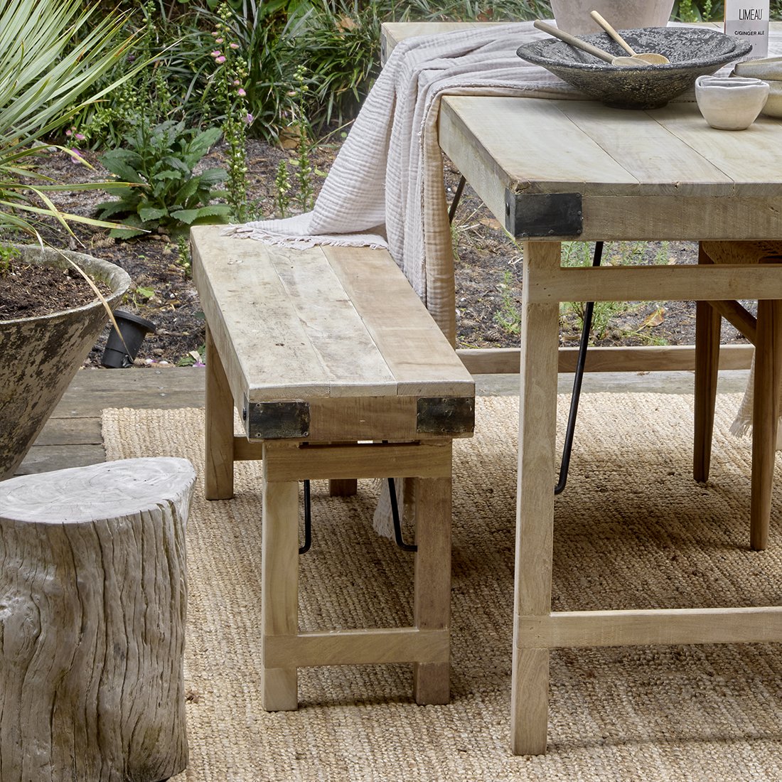Limewash Folding Dining Bench – Rustic Seating, 120/160 cm