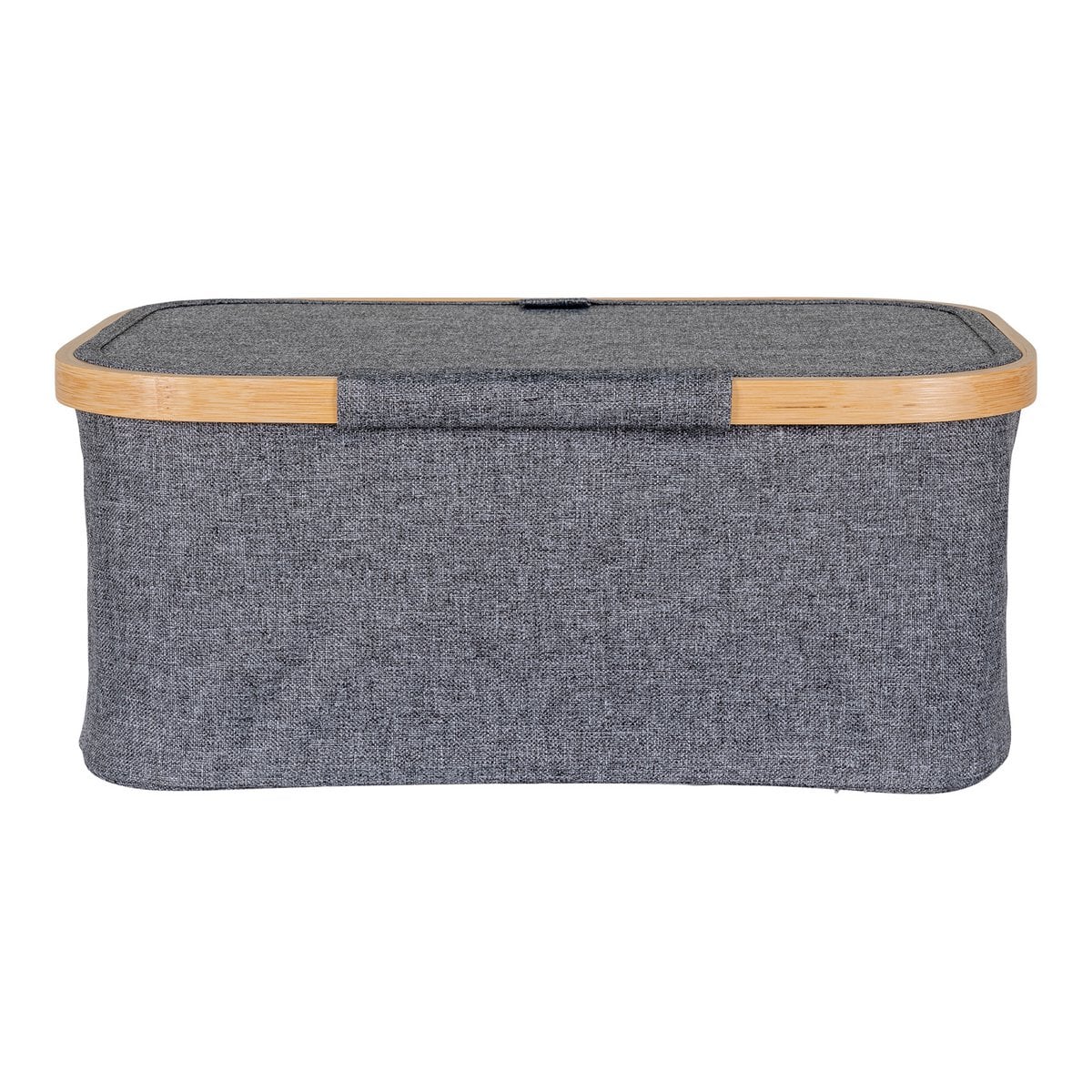 Bamboo Storage Basket with Lid - Dark Grey Polyester, 38x26x16 cm
