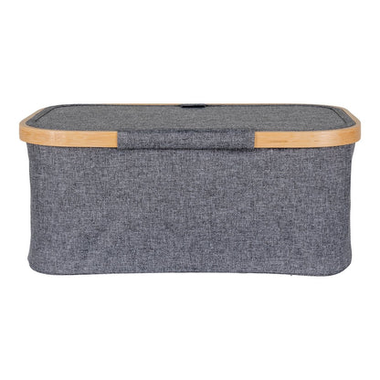Bamboo Storage Basket with Lid - Dark Grey Polyester, 38x26x16 cm