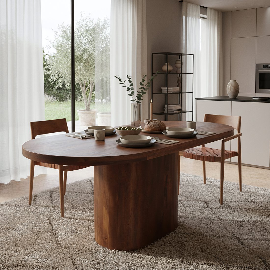 Mango Wood Dining Table - Bullnose Oblong - 180-240 cm