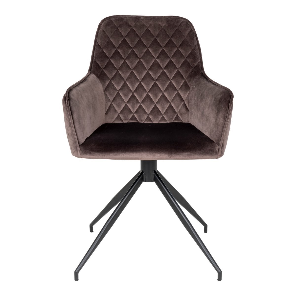 Chaise de salle à manger Harbo avec pivotement - Marron clair, Velours, Pieds en métal noir