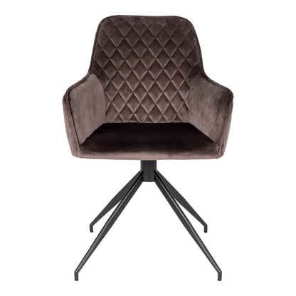 Chaise de salle à manger Harbo avec pivotement - Marron clair, Velours, Pieds en métal noir