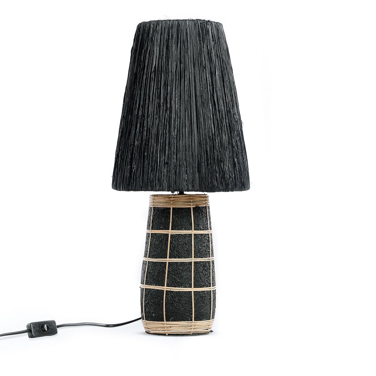 Rattan Table Lamp - Black Terracotta Accent Light