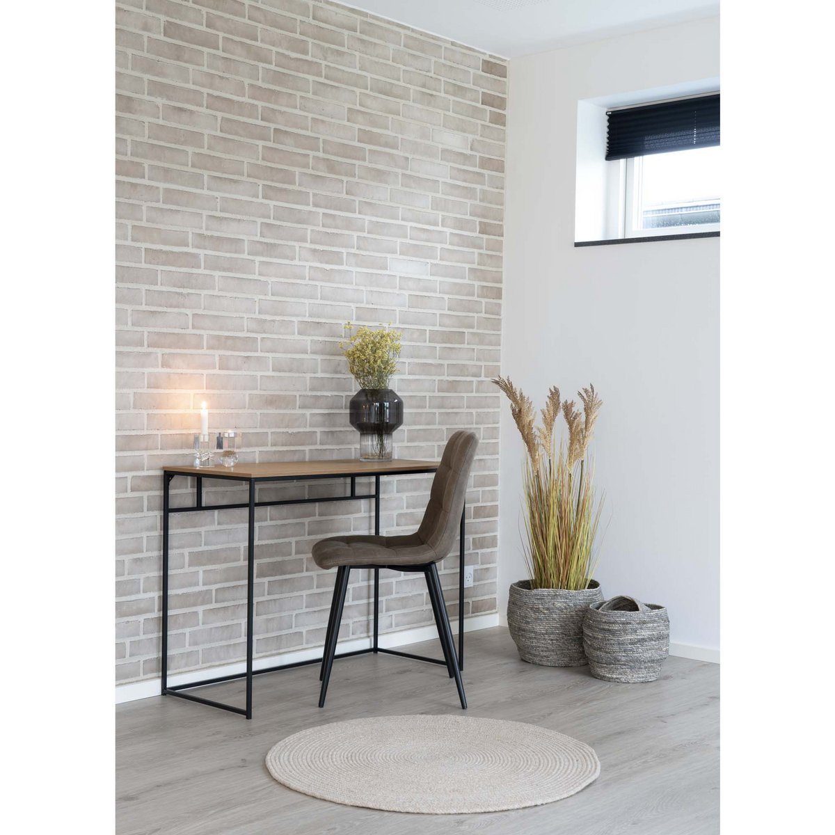 Oak Look Desk Black Metal Frame - Modern Home Office 100x45cm
