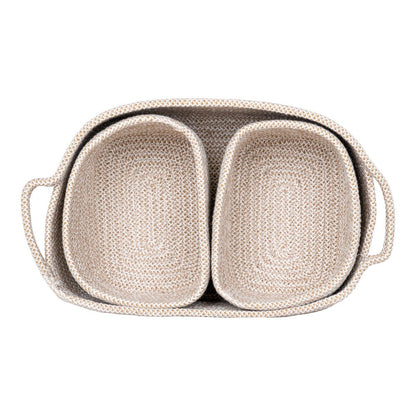 Cotton Storage Baskets – Beige Woven Basket Set of 3