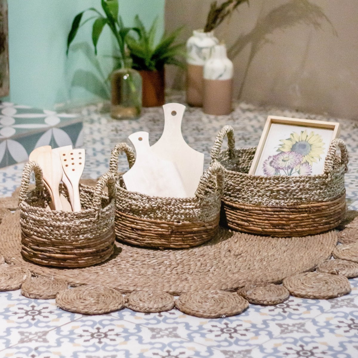 Seagrass Storage Basket – Decorative Plant Basket with Banana Fibre