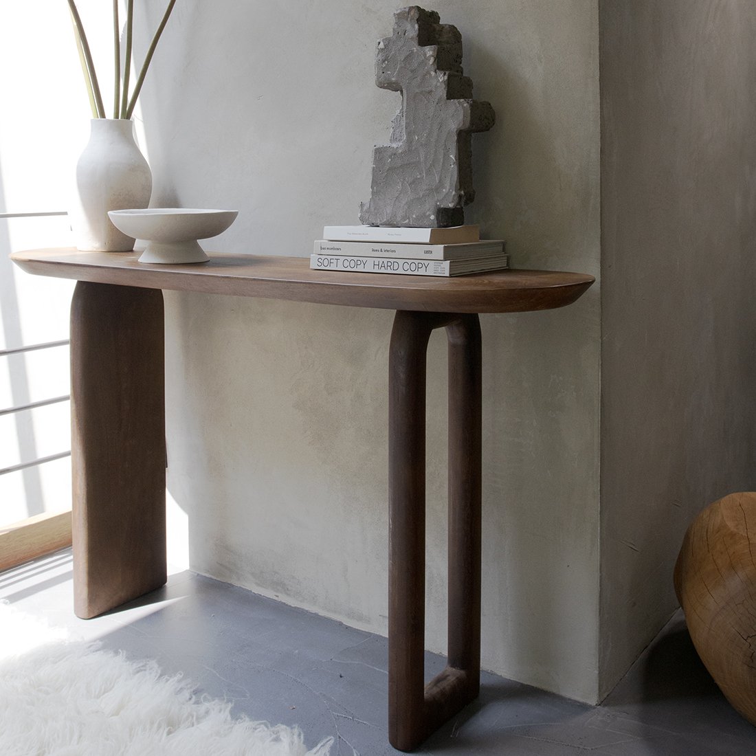 Mango Wood Console Table - Brown Bullnose Entryway Table