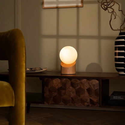 Quin Light Brown Wooden Lamp | Frosted Glass, Corded & Lighting