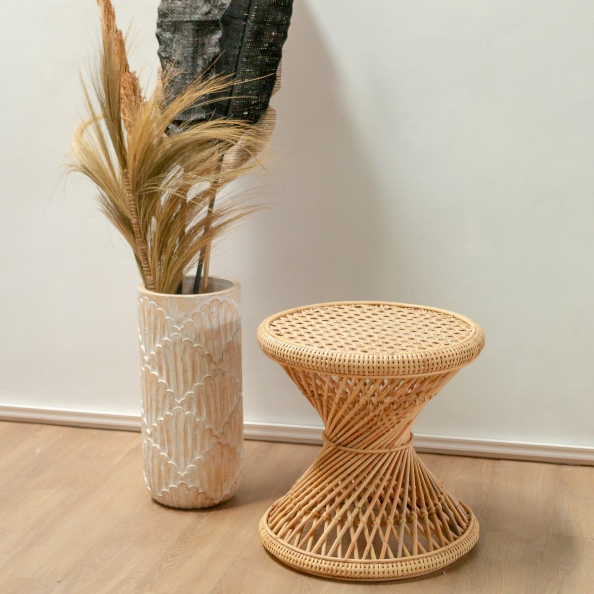 Rattan Side Table - Round Coffee Table LUHU Ø45cm - Beige
