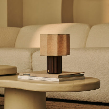 Linen Rechargeable Table Lamp - Dark Brown, Dimmable & Modular