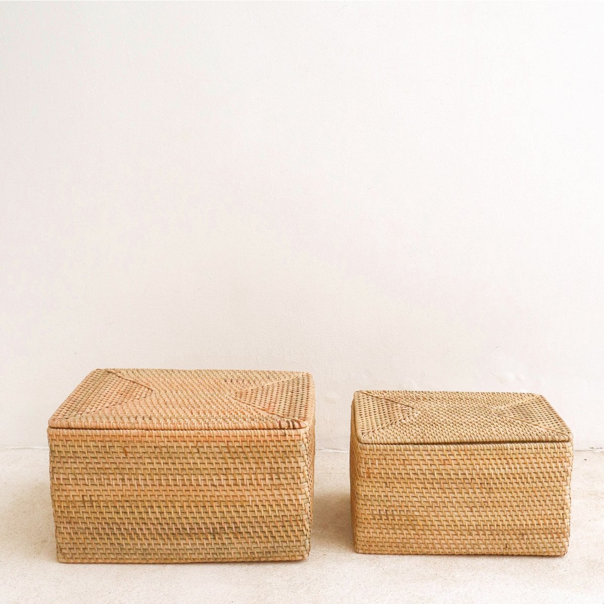 Panier de rangement avec couvercle – Panier d'étagère en rotin beige – Panier décoratif tressé à la main GRAHA (2 tailles)