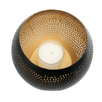 Brass Tea Light Holder - Pierced Ball Design - Black Gold, Medium