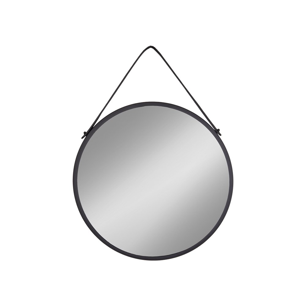 Black Steel Wall Mirror - Modern Round Mirror, 38cm