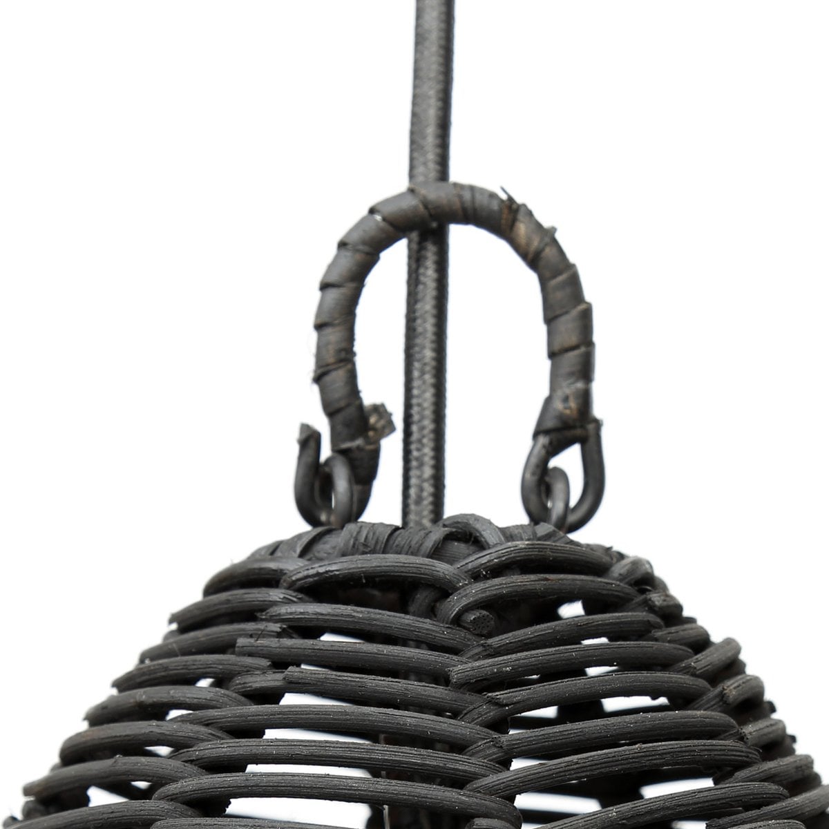 Rattan Pendant Light - Small Black Woven Hanging Lamp