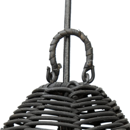 Rattan Pendant Light - Small Black Woven Hanging Lamp