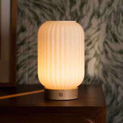 Rubberwood Table Lamp – Light Brown Rechargeable Lamp with 3 Light Modes