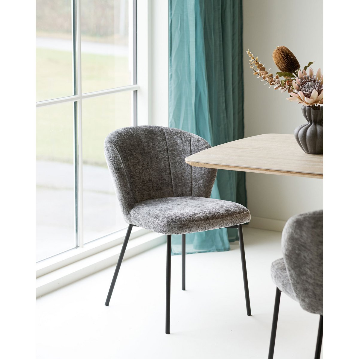 Roanne Dining chair, grey, black legs, HN1319 - Set of 2
