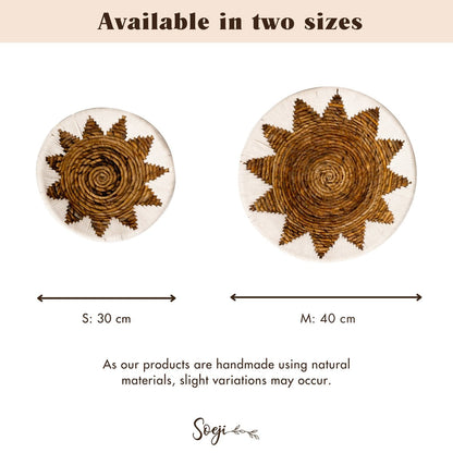 Round Boho Wall Basket – Woven Wall Decor– Decorative Bowl – Woven Wall Plate with Embroidered Star Pattern ADARI (2 sizes, Ø30/40 cm)