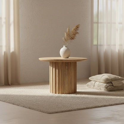 Mango Wood Side Table - Natural Bullnose Design, 55 cm