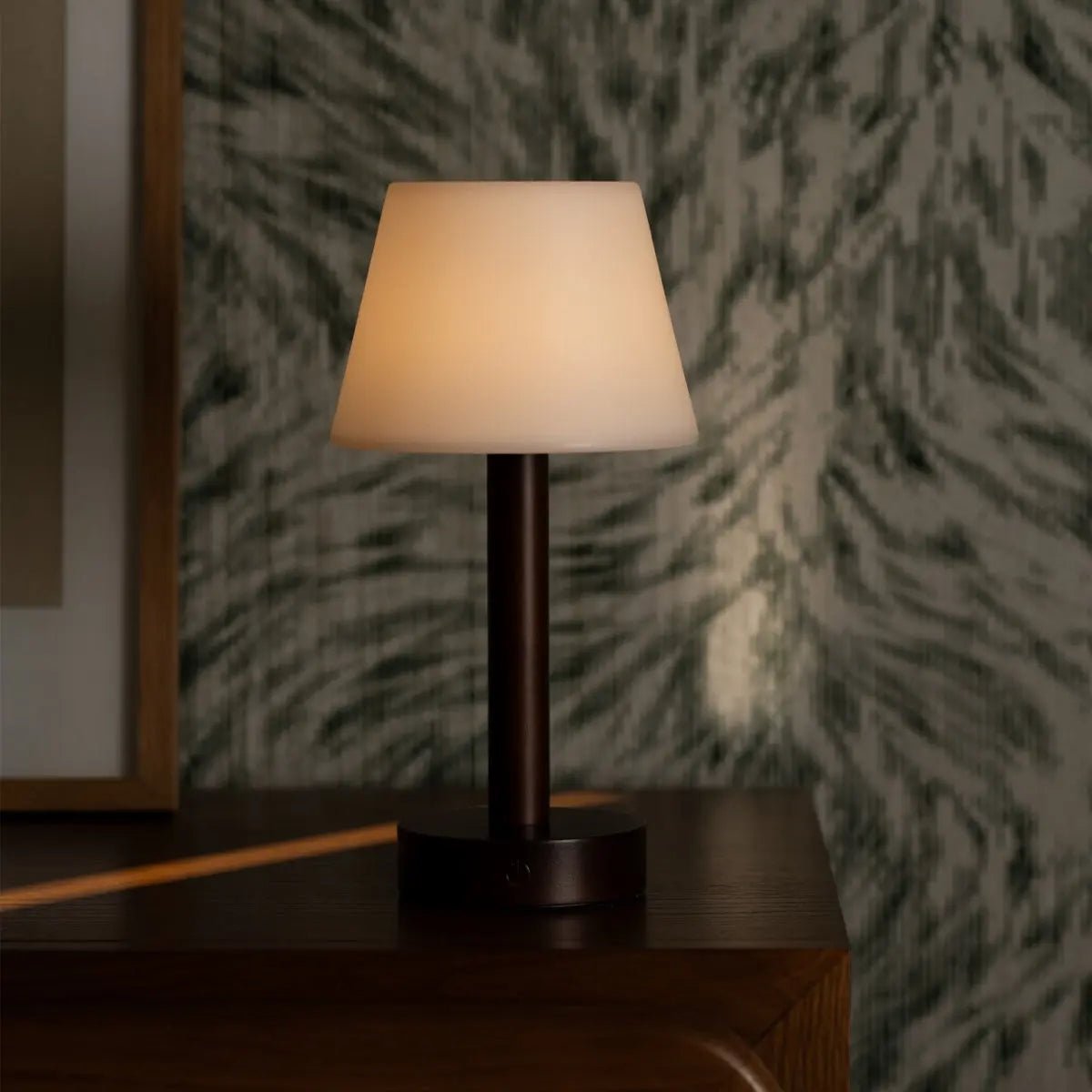 Zoë Dark Brown Wooden Rechargeable Table Lamp | Dimmable, USB-C, 80-Hour Battery