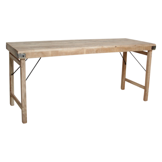 Limewash Reclaimed Wood Dining Table - Rustic Folding Market Board
