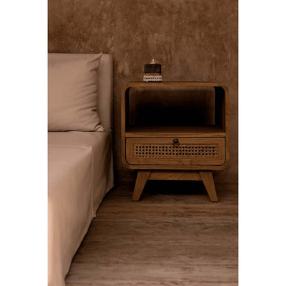 Rattan Nightstand - Teak Bedside Table - Natural Finish