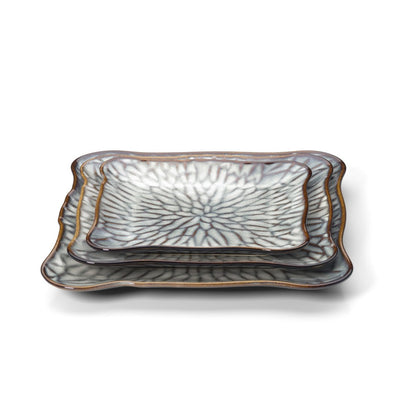 Square Dinner Plate - Grey Brown Lotus Ice Plate - Medium Size