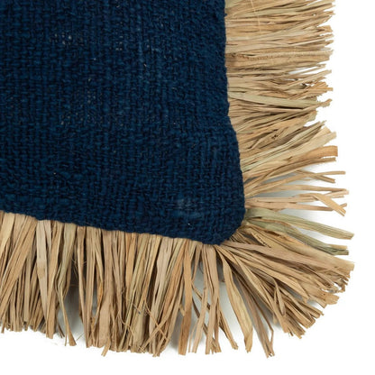 Raffia Cushion Cover - Blue Natural Fringe, 30x50cm