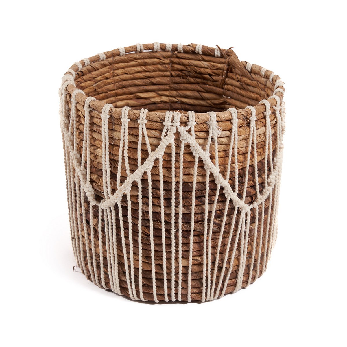 Natural Fiber Storage Basket - Large Macrame Woven Basket, Blanco