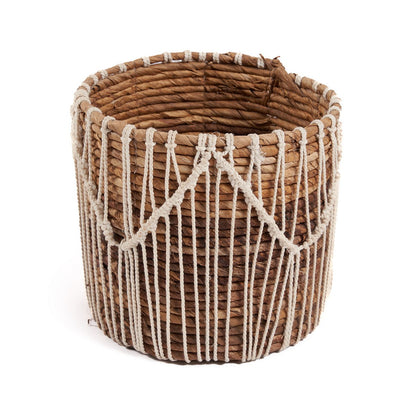 Natural Fiber Storage Basket - Large Macrame Woven Basket, Blanco