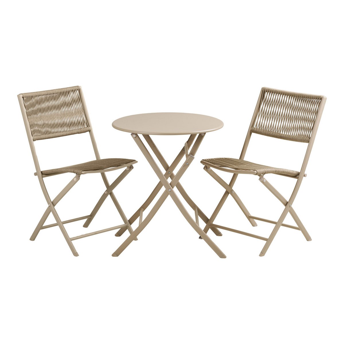 Steel Bistro Set - Taupe Polyester Garden Table & 2 Chairs