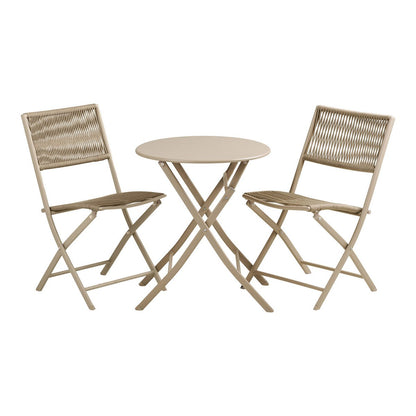 Steel Bistro Set - Taupe Polyester Garden Table & 2 Chairs