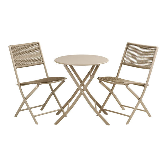 Steel Bistro Set - Taupe Polyester Garden Table & 2 Chairs