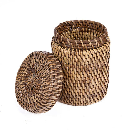 Rattan Storage Canister – Natural Brown Woven Jar with Lid
