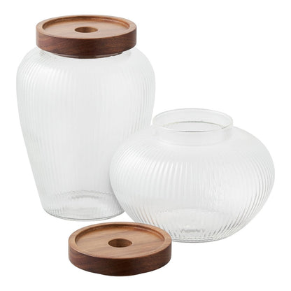 Glass Storage Jars with Acacia Lids - Set of 2
