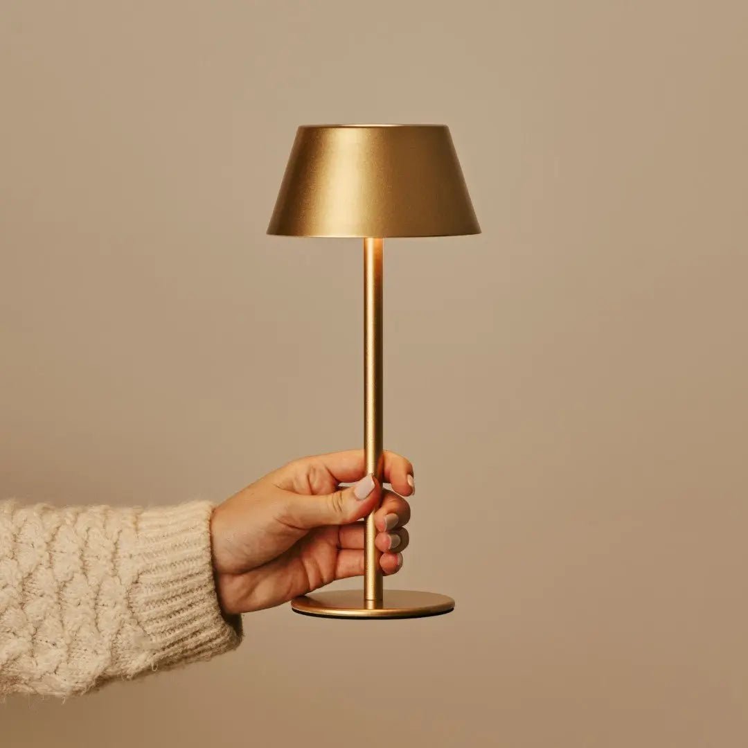 Gold Table Lamp Cordless - Modern Design, 3 Light Modes