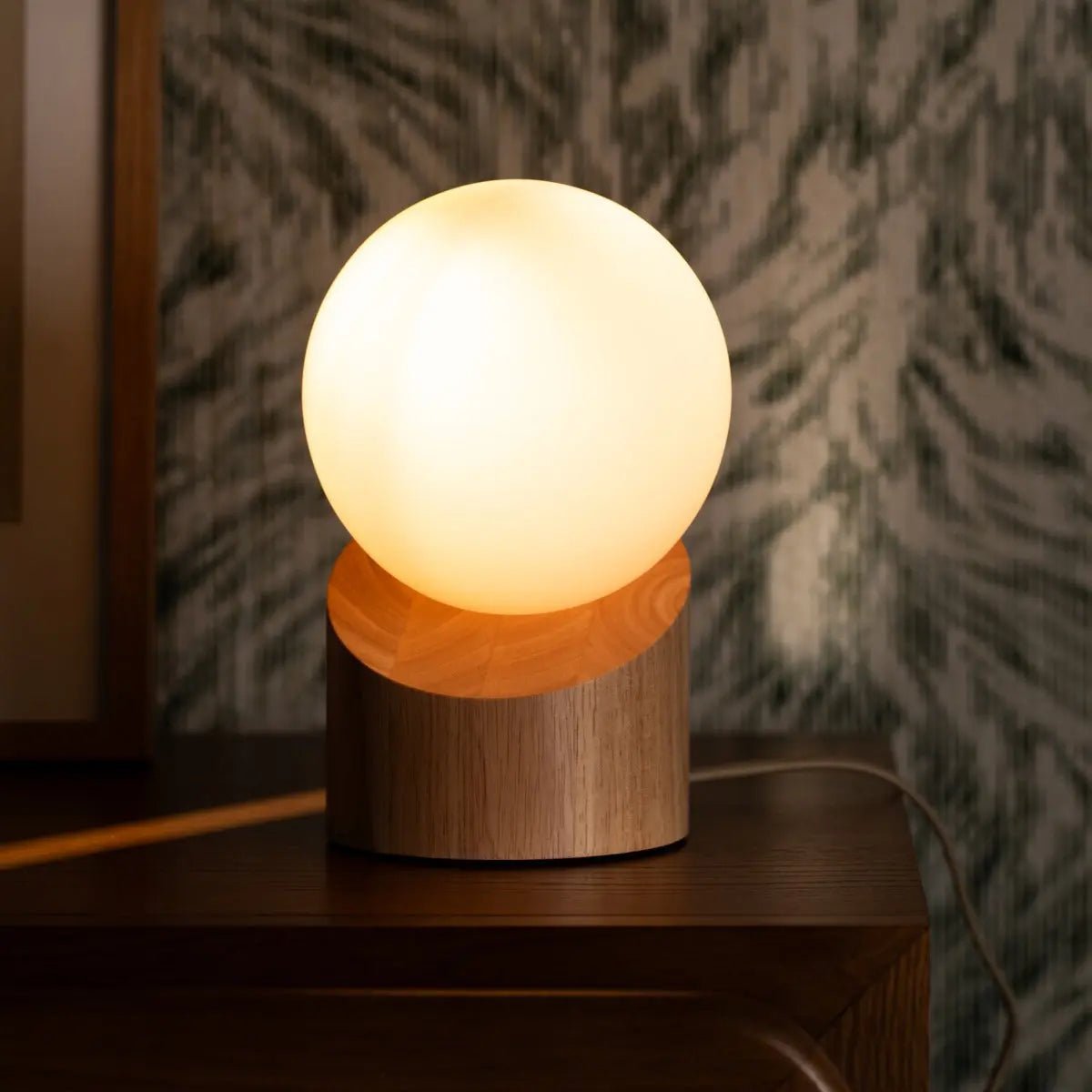 Quin Light Brown Wooden Lamp | Frosted Glass, Corded & Lighting