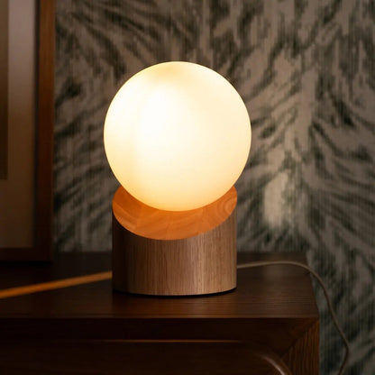 Quin Light Brown Wooden Lamp | Frosted Glass, Corded & Lighting